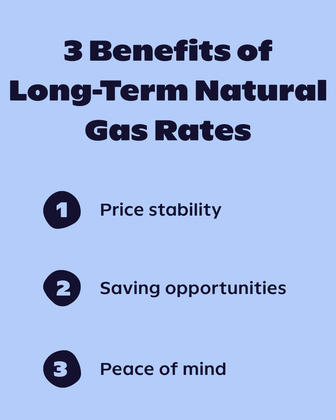 3 Benefits of Long-term Natural Gas Rates 3 Benefits of Long-term Natural Gas Rates: 1) Price stability 2) Saving opportunities 3) Peace of mind
