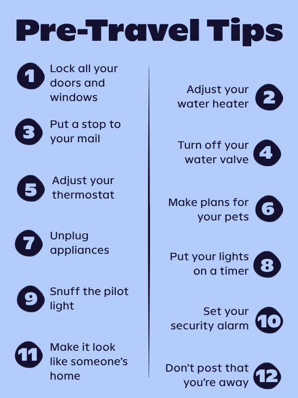Home Safety for Travel Graphic 12 Pre-Travel Home Safety Tips